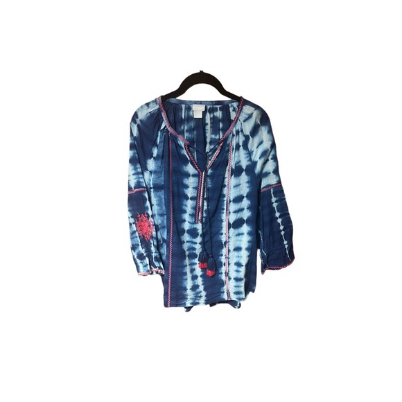 Chico's Tops - Chico’s embroidered tie dye peasant blouse